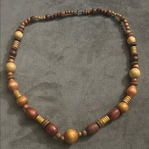 Vintage Handcrafted Wooden Bead Necklace | Bold Geometric Statement